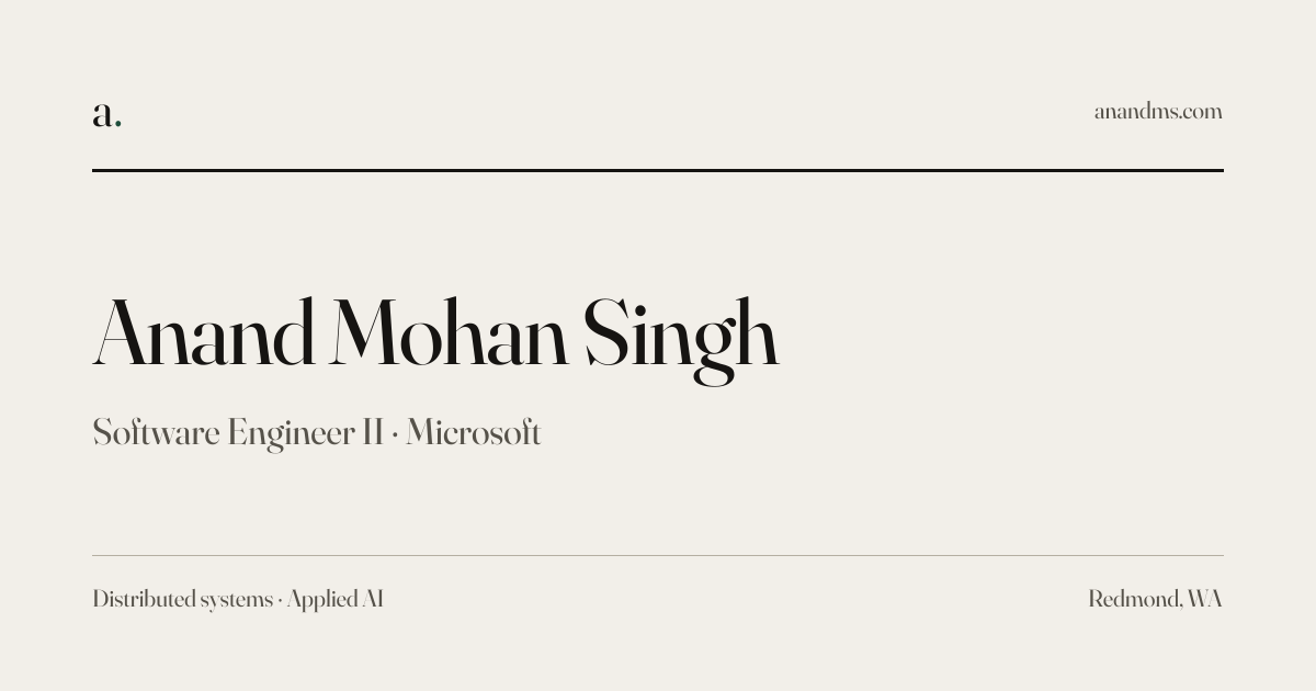 Anand Mohan Singh · Software Engineer II @ Microsoft